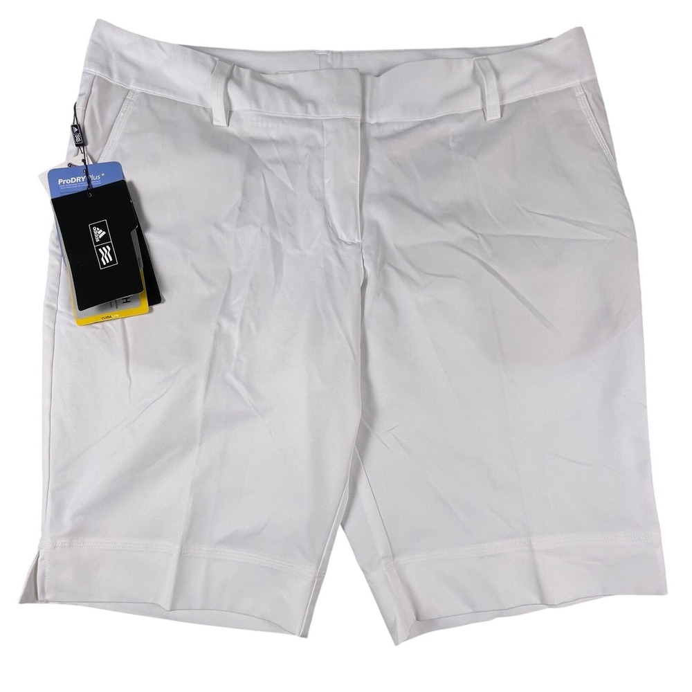 Adidas Shorts Womens 16 White Climalite ProDry Golf Bermuda Stretch UV 30+ NWT